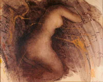 une image d'un tableau représentant une femme nue assise sur le sol