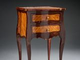 an image of a small wooden table with two drawers on it