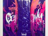 une image représentant une affiche violette et bleue sur laquelle figurent des graffitis