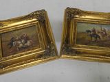 deux tableaux encadrés représentant des chevaux et des cavaliers dans un paysage