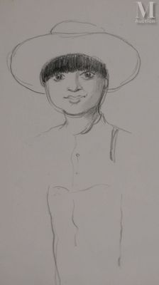 un dessin représentant une femme portant un chapeau et une robe