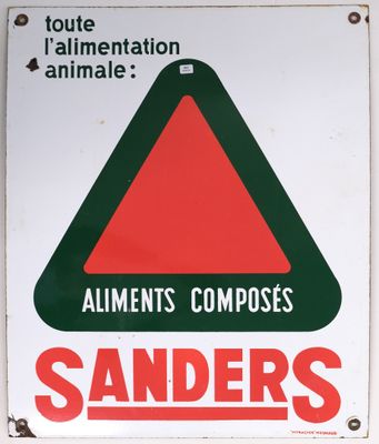 a sign with a red triangle on it that says sanders