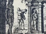 an image of a drawing of a man and a woman in a courtyard