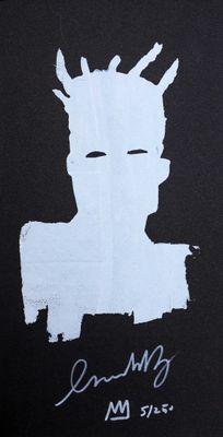 a black shirt with a white drawing of a man on it