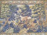 a tapestry with a picture of a deer in the woods
