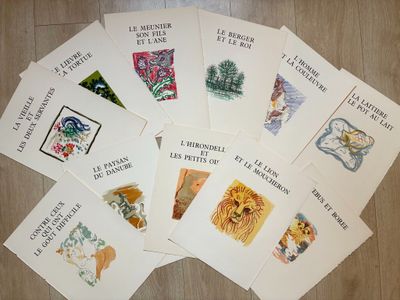 Lot de 11 bois gravés sur papier vélin de 1961 avec des illu…