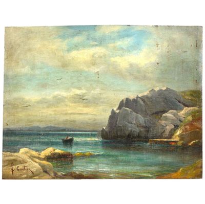 an image of a painting of a boat in a body of water