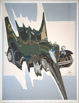 une photo d'une voiture verte sur laquelle figure un dragon