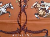 an image of a scarf with horses and jockeys on it