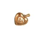 a close up of a gold heart charm on a white background