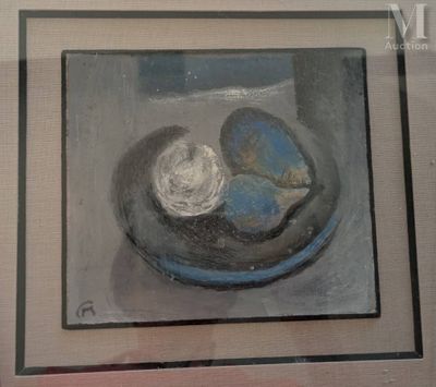 a painting of a bowl of fruit on a table