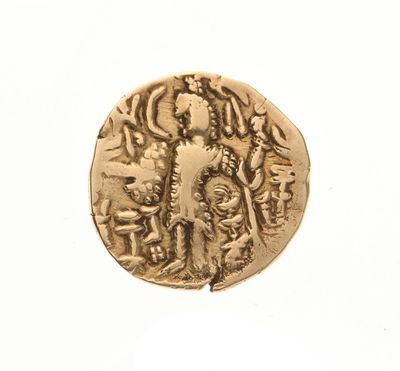une pièce d'or à l'effigie d'une femme tenant un enfant dans ses bras