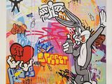 peinture représentant un personnage de « Bugs » avec des graffitis sur un mur