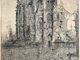 an image of a drawing of a church with a crowd in front of it