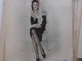 a drawing of a woman sitting on a chair