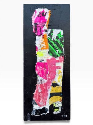an image of a painting of a man holding a skateboard on a black background