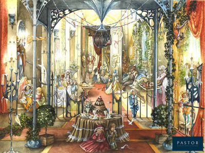 une image représentant un tableau illustrant une cérémonie de mariage dans une église
