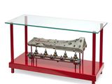 an image of a table with a model of a plane on it