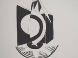 an image of a black and white drawing of a woman standing on a record