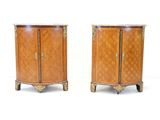 pair of louis xvi style walnut and marquett commode cabinets