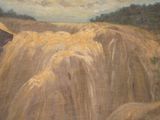 a painting of a waterfall in the middle of a field