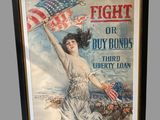 painting of a woman holding an american flag in her right hand