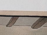 a drawing of a cat sitting on a bench