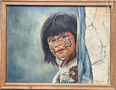 tableau représentant une jeune fille avec un maquillage en forme de tigre sur le visage