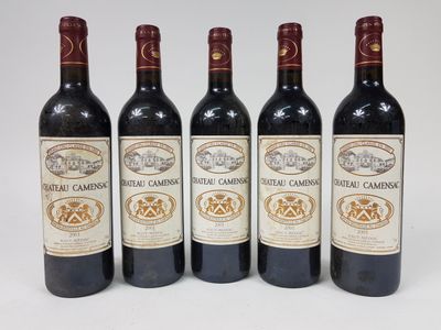 5 bouteilles CH. CAMENSAC, 5° cru Haut-Médoc 2001 (tachées) …