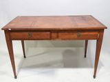 a wooden table with two drawers and a drawer underneath it