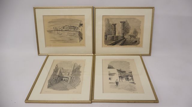Lot de 4 gravures de R. FERNANDEZ de Grèce « MIKONOS, Le Temple d...