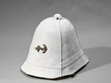 a white hat that has a picture of a dog on it