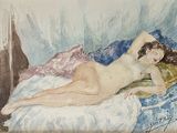 une peinture représentant une femme nue allongée sur un lit