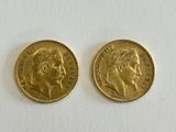 two pieces of gold coin with a woman ' s face and a man ' s head