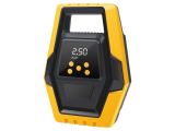 a yellow and black digital radio on a white background
