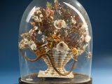 a glass dome with a bunch of flowers inside of it