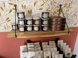 a shelf that has many different types of products on it