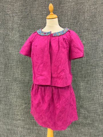 TARA JARMON – Ensemble en coton rose, veste avec encolure perlé e...