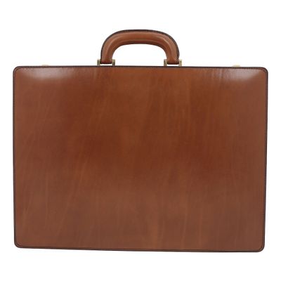 brown leather briefcase on white background with clipping for the handle