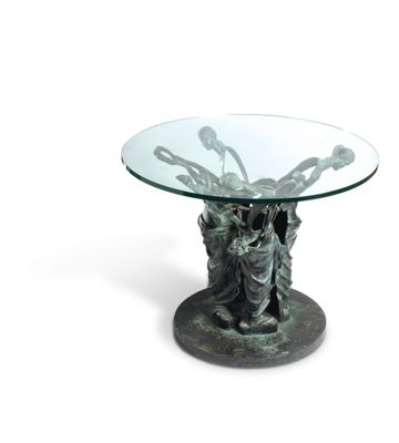 an image of a glass table with a statue on it
