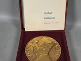 an image of a gold medal in a red box