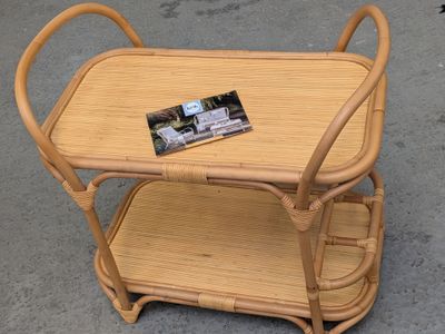 a small table with a magazine on top of it
