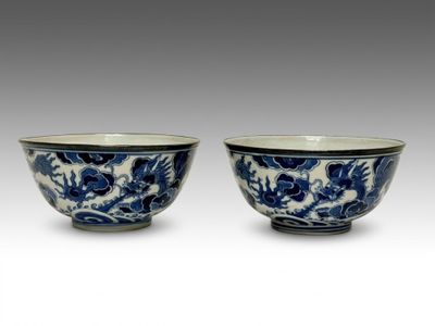 paire de bols chinois bleus et blancs