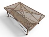 a metal coffee table with a mesh top on a white background