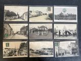 several old black and white photographs of people and vehicles on a street