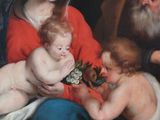 painting of a man holding a baby and a woman holding a flower