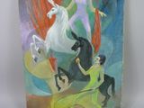 a picture of a painting of a woman riding a horse