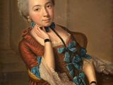 portrait of a lady in a red dress with a book in her hand