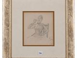 a drawing of a woman sitting on a chair in a frame