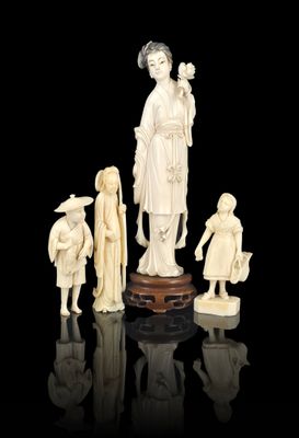 chinese carved ivory figurines of a woman and children